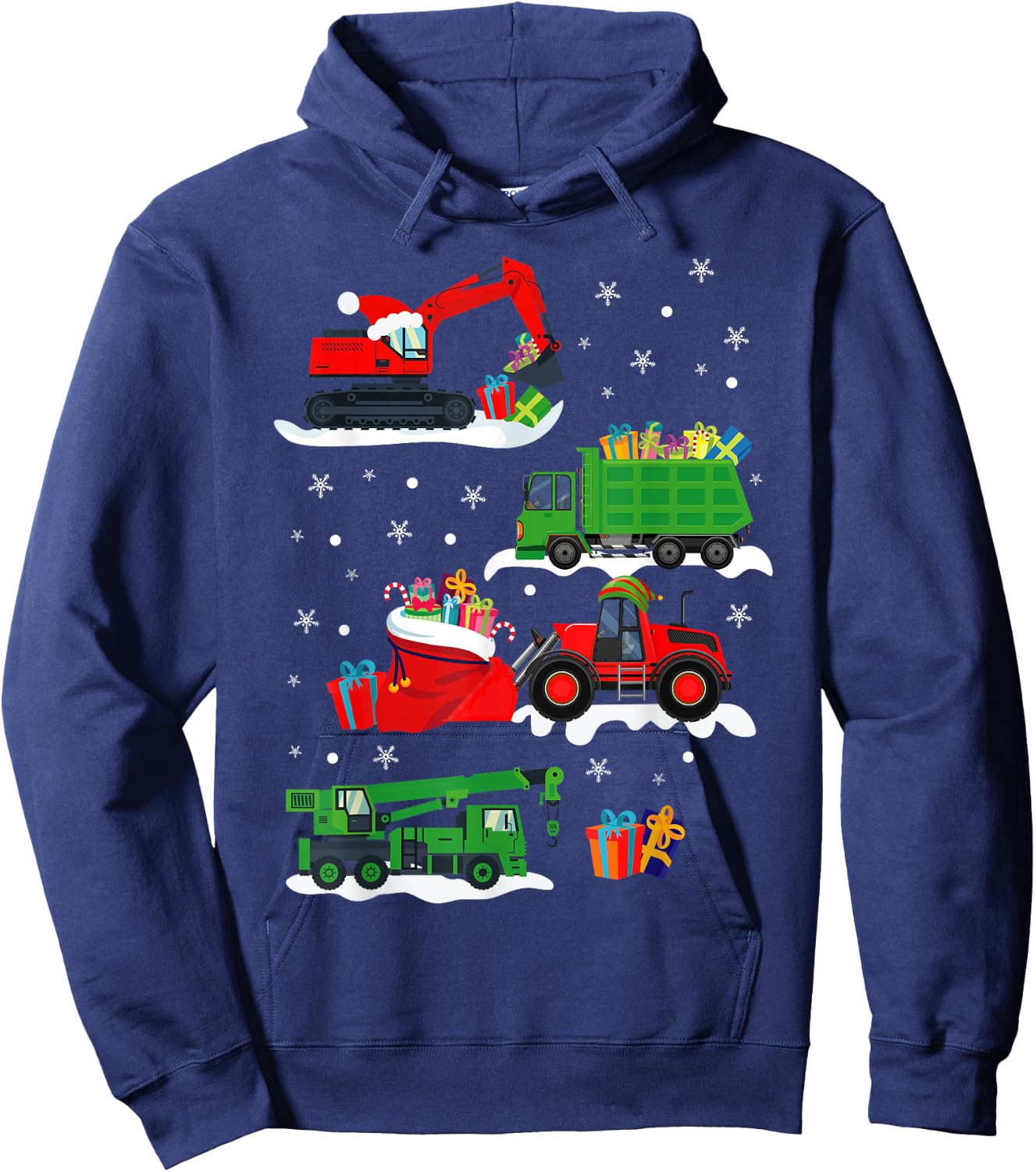 Construction Vehicle Christmas Red Trucks Winter Boys Kids Hoodie - Hoodie | Navy