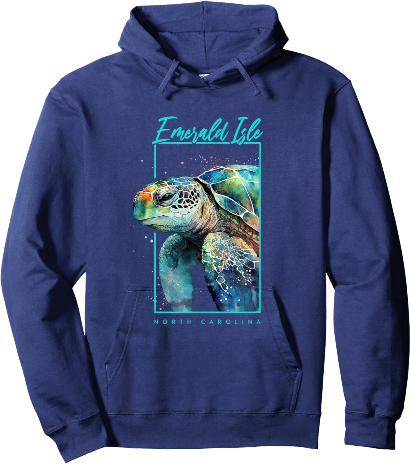 Emerald Isle NC Art Souvenir Sea Turtle Portrait Hoodie - Hoodie | Navy