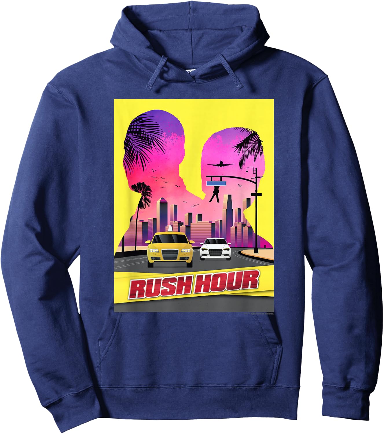 WB100 Rush Hour Retro City Skyline Partner Silhouette Poster Hoodie - Hoodie | Navy