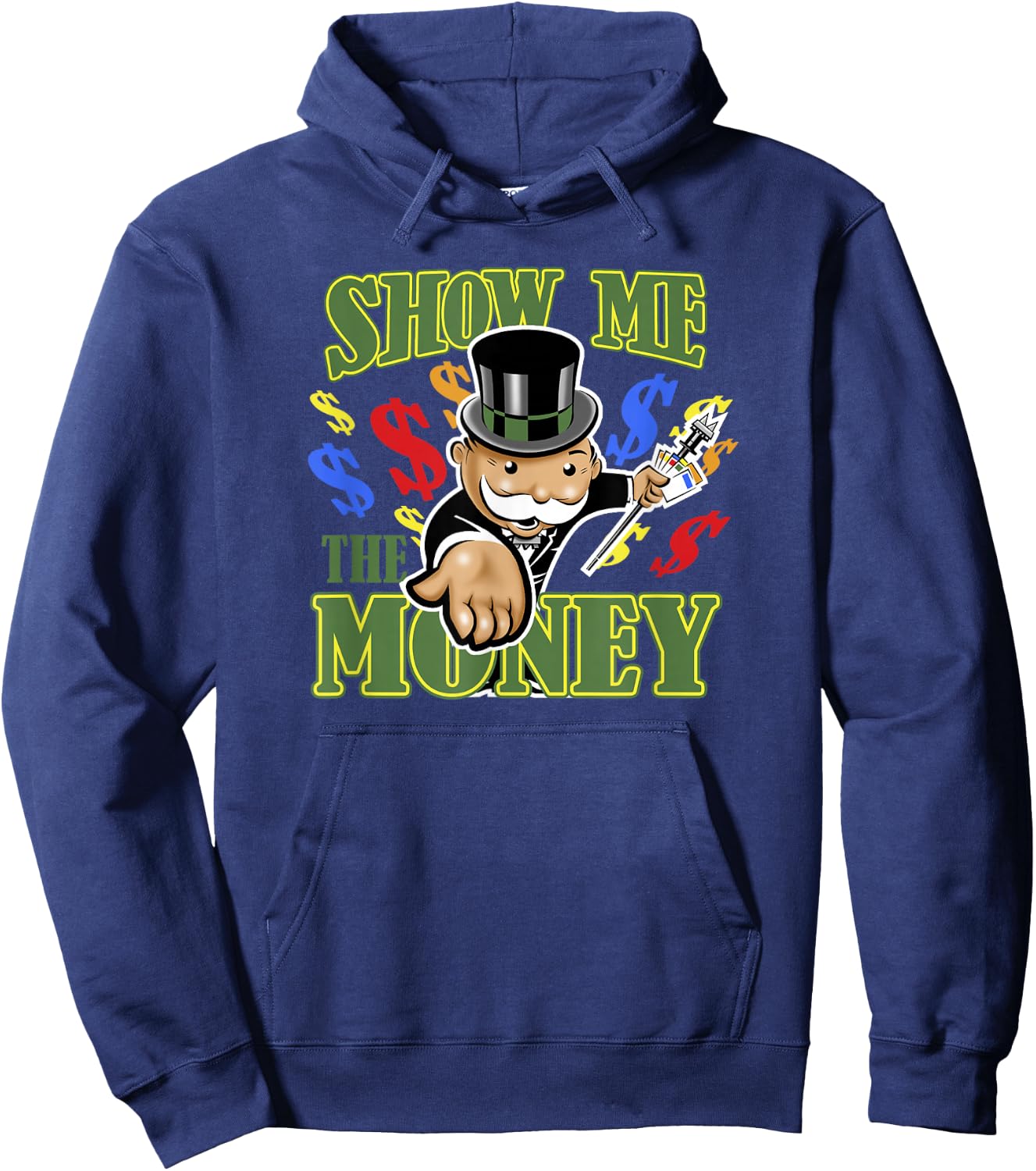 Monopoly Mr. Monopoly Show Me The Money Colorful Poster Hoodie - Hoodie | Navy