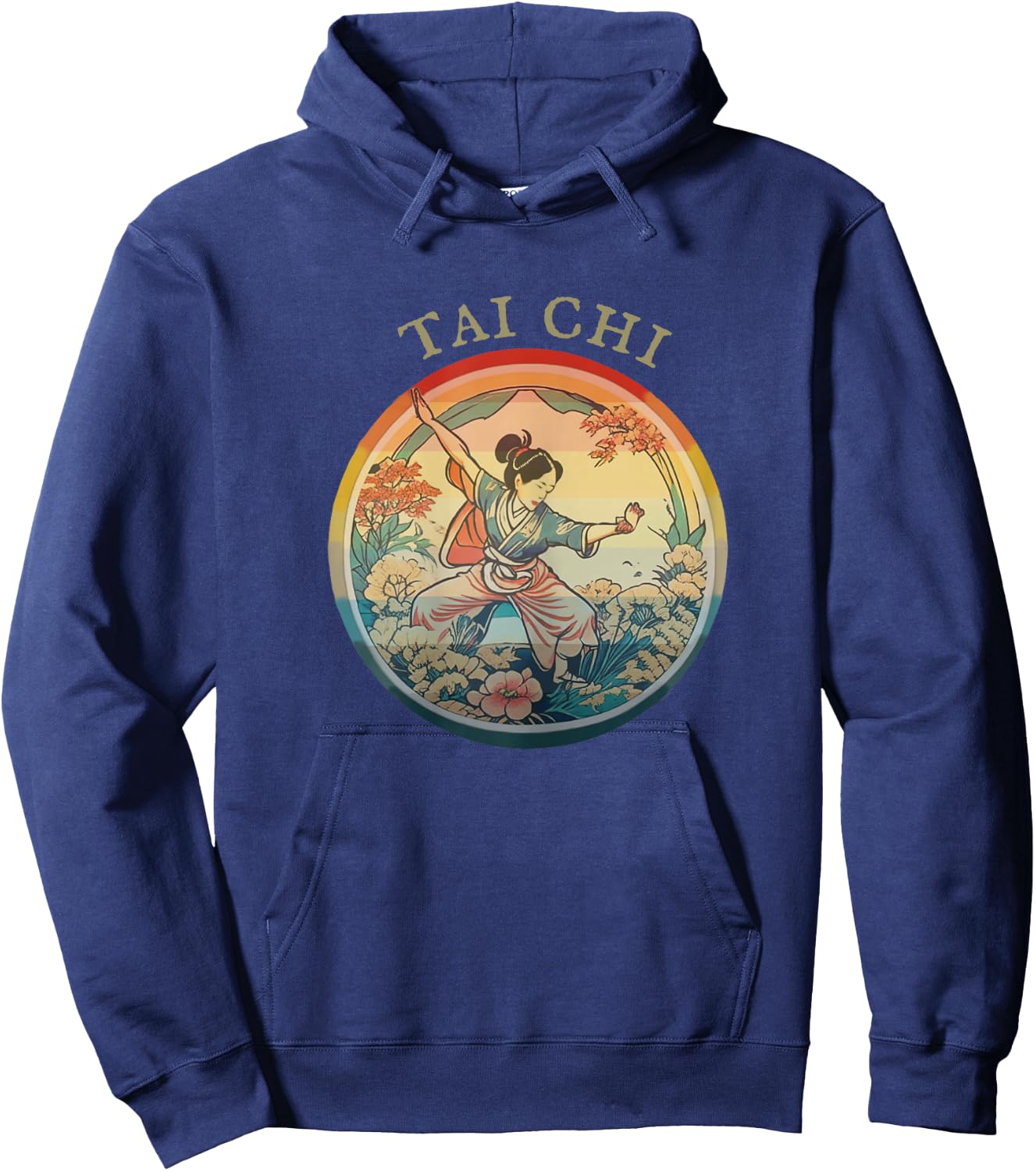 Women Tai Chi, Vintage historic Retro drawing, Harmony Flow Hoodie - Hoodie | Navy