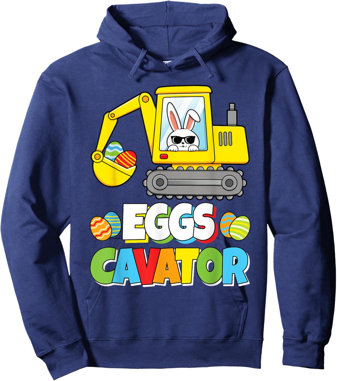 Eggs Cavator Easter Bunny Excavator Funny Rabbit Boys Kids Hoodie - Hoodie | Navy