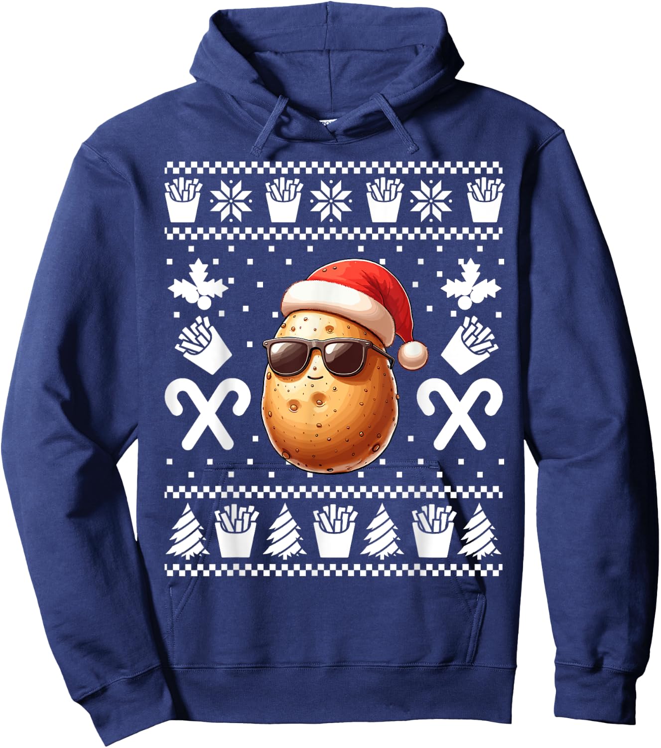 Funny Potato Christmas French Fries Pattern Xmas Season Hoodie - Hoodie | Navy