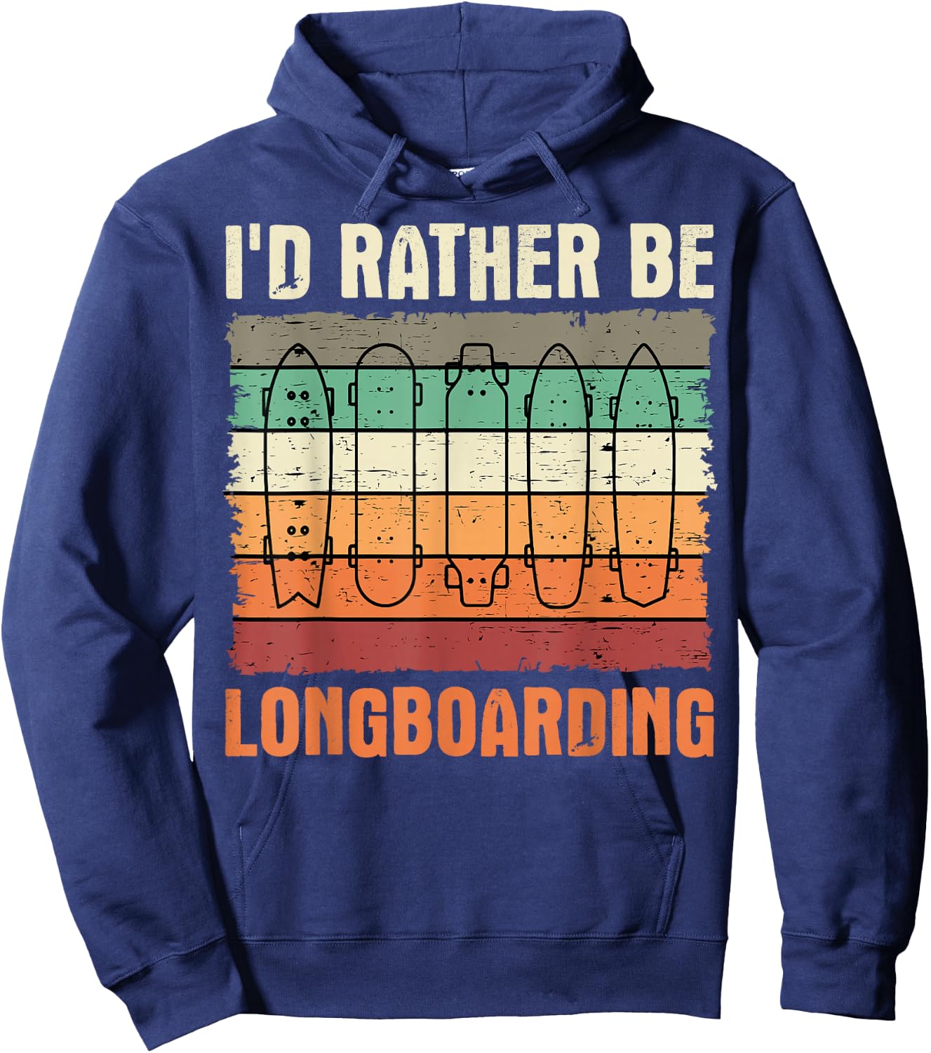 Longboard Retro Vintage Skateboarder Sidewalk Surfing Hoodie - Hoodie | Navy