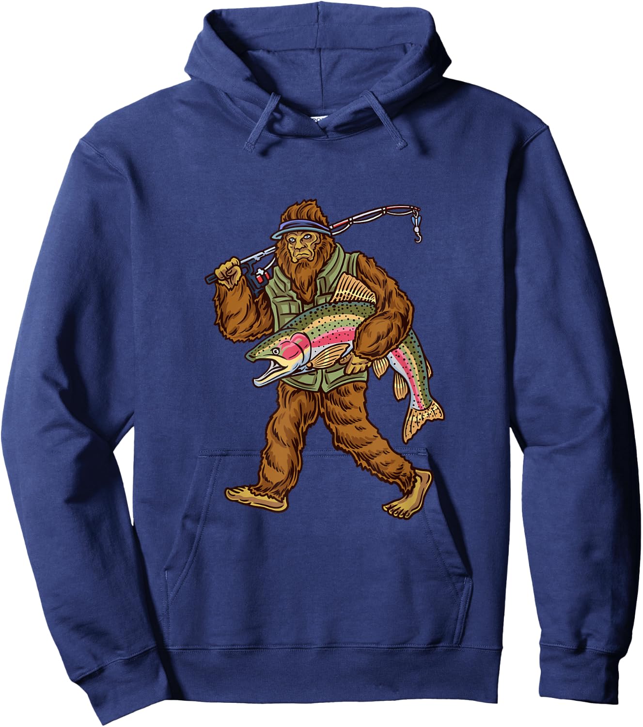Rainbow Trout River Fishing Bigfoot Hunting Fishermen Hoodie - Hoodie | Navy
