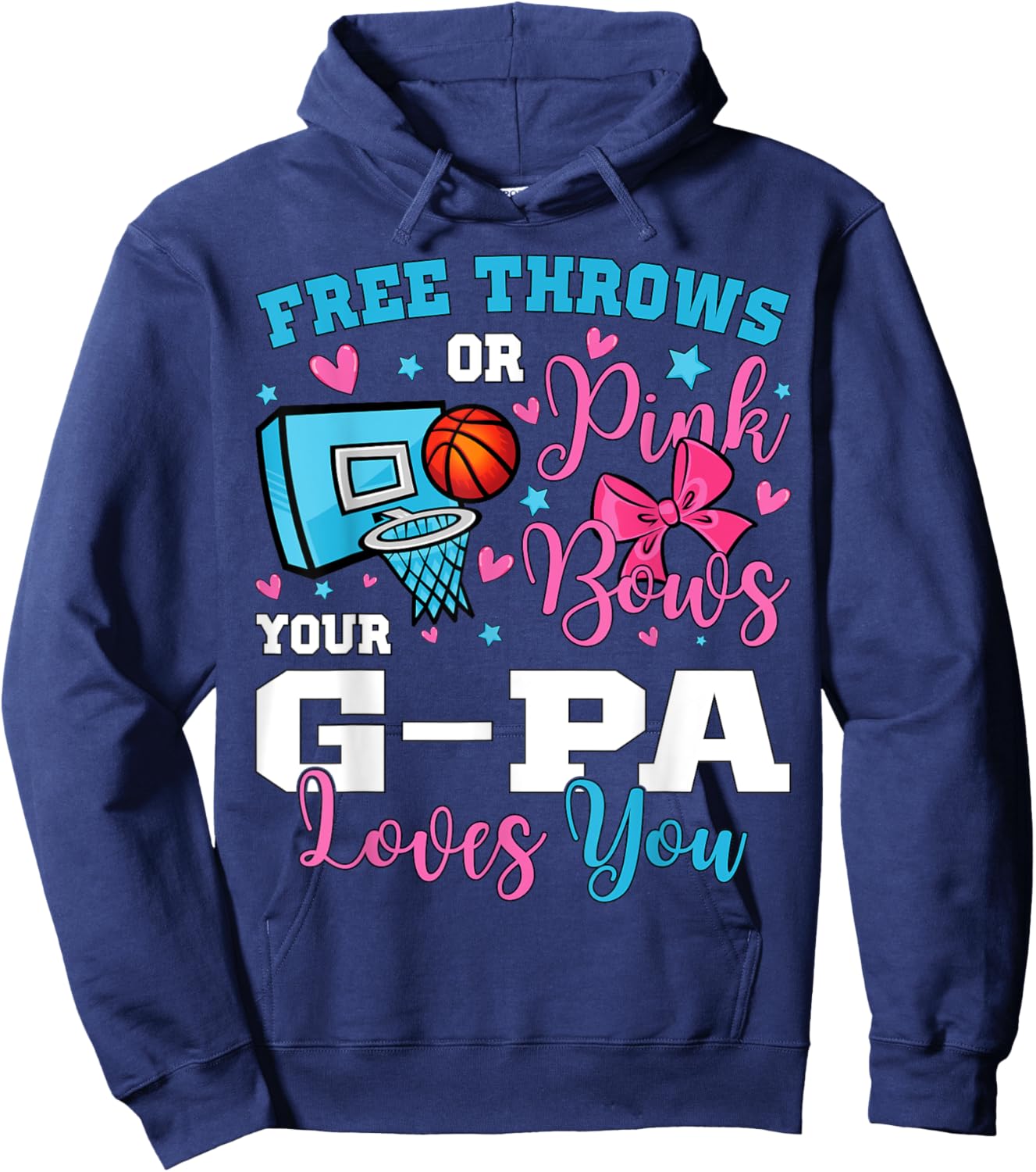 Free Throws or Pink Bows G-pa Loves You Gender Reveal Hoodie - Hoodie | Navy
