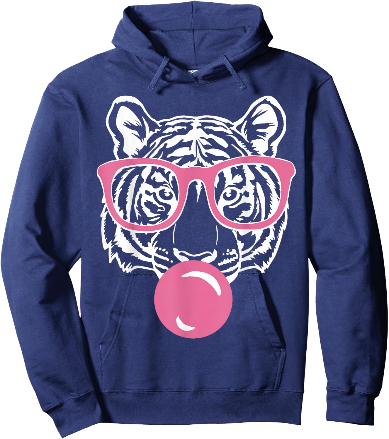 Popping Bubble Gum Tiger Smart Pink Glasses Cat and Tiger Hoodie - Hoodie | Navy