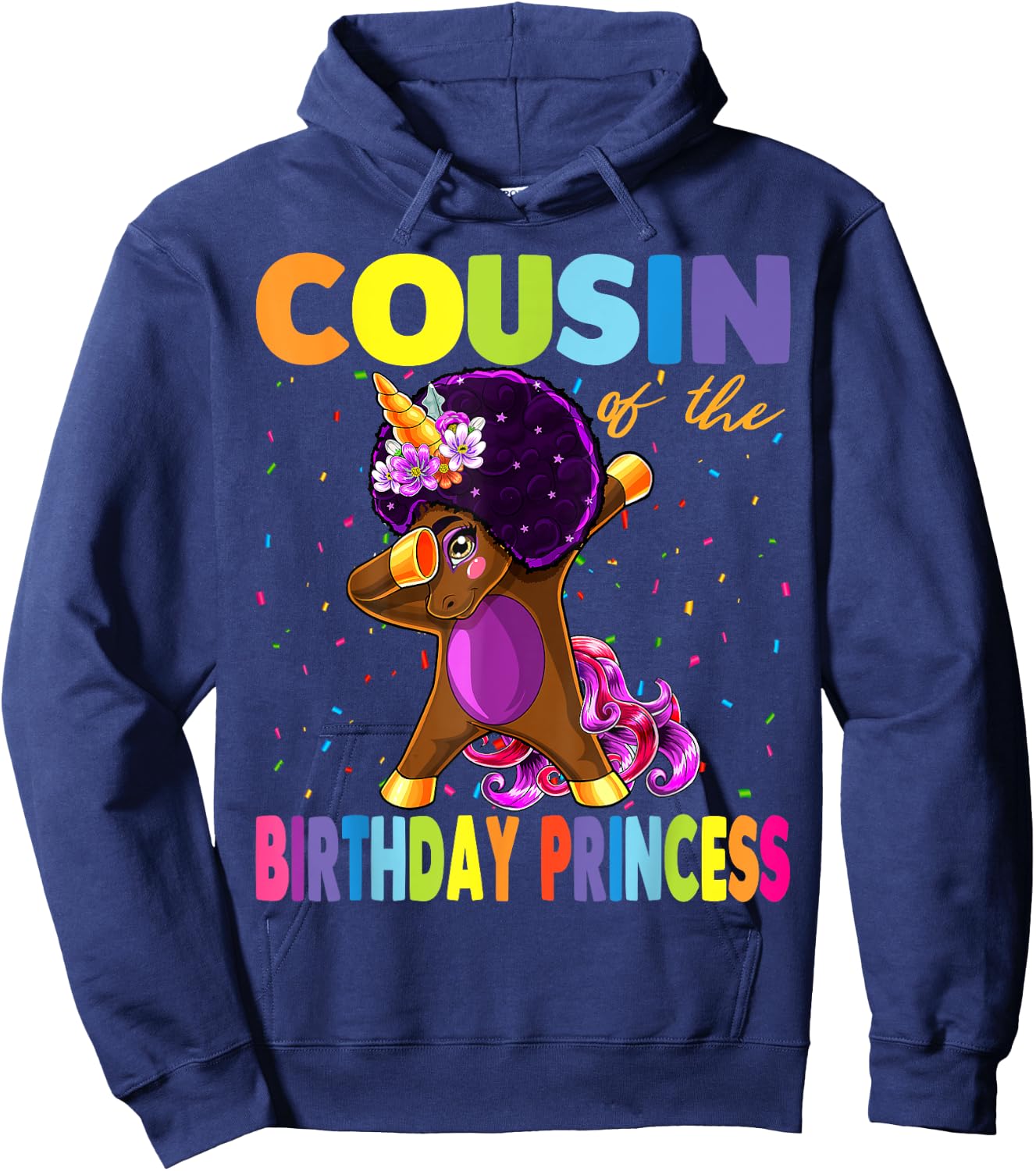 Dabbing Unicorn Afro Cousin of the Birthday Princess Hoodie - Hoodie | Navy