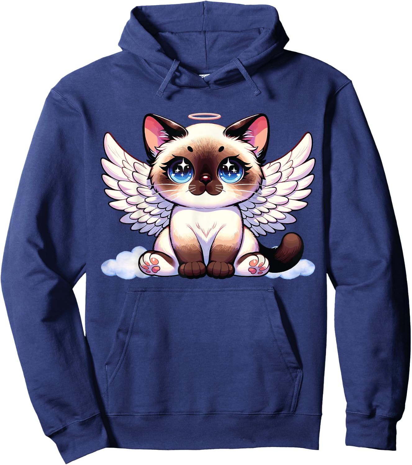 Angel Cat, Siamese Cat, Anime Angel Kitten Hoodie - Hoodie | Navy