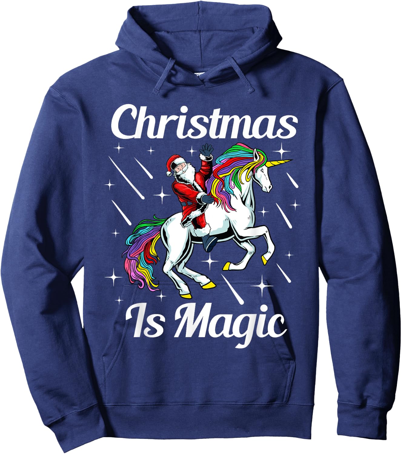 Christmas Is Magic Pajama Cute Santa Riding Unicorn X-Mas Hoodie - Hoodie | Navy
