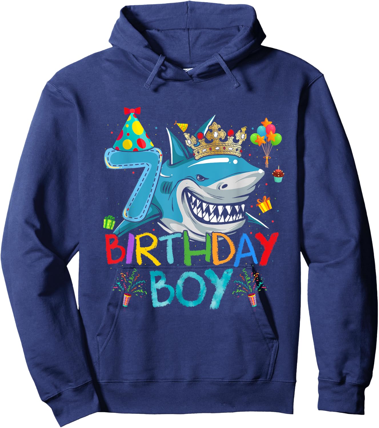 7th Birthday Shark Ocean Theme Party 7 Years Old For Boy Hoodie - Hoodie | Navy