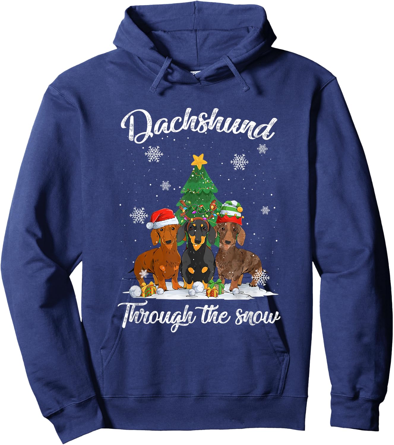 Merry Christmas Dachshund Dog Through The Snow Men Women Kids Hoodie - Hoodie | Navy