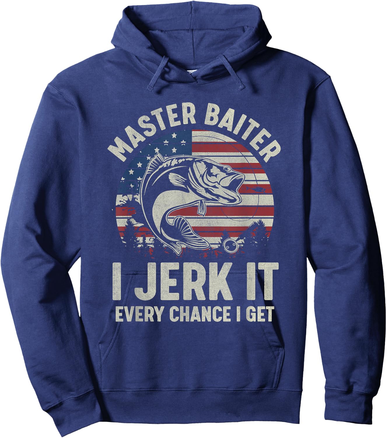 Master Baiter I’m Always Jerking My Rod Vintage USA FLag Women Men Hoodie - Hoodie | Navy