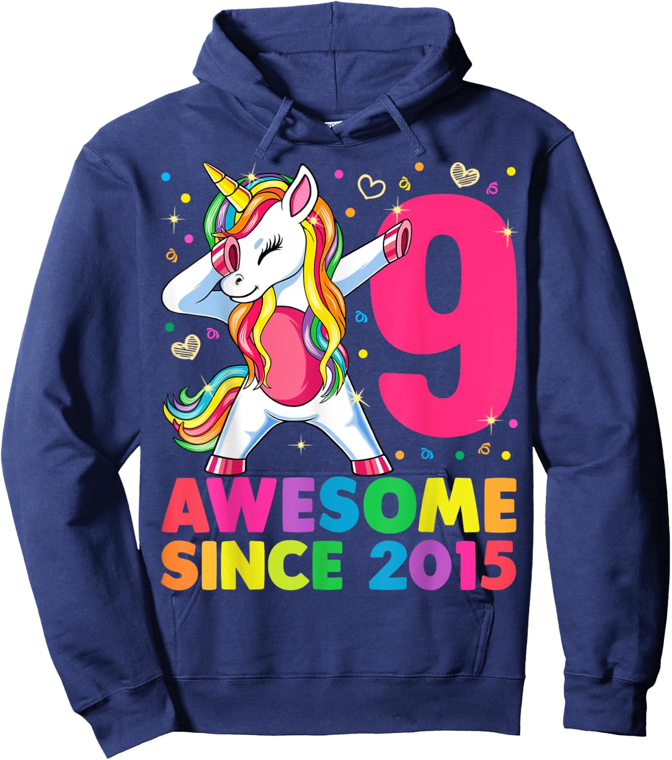 9 Years Old Unicorn Dabbing 9th Birthday Girl Unicorn Party Hoodie - Hoodie | Navy