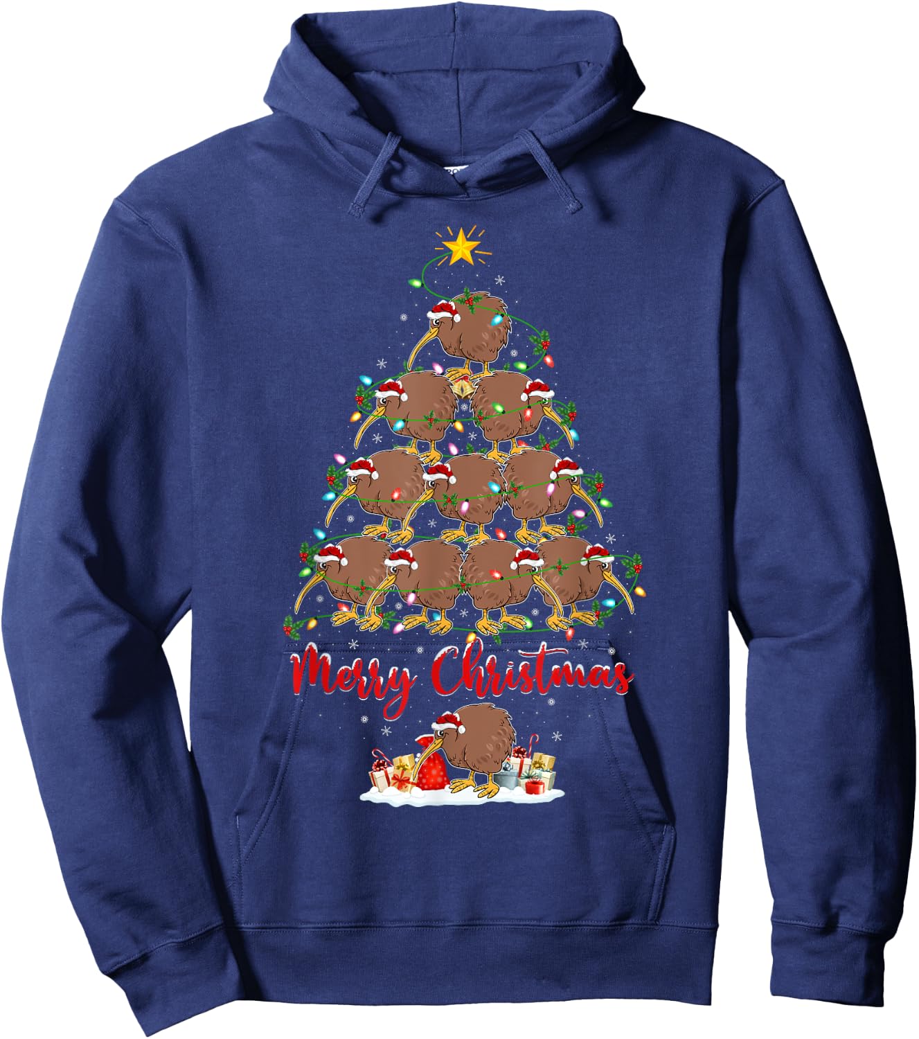 Kiwi Bird Lover Xmas Matching Santa Kiwi Christmas Tree Hoodie - Hoodie | Navy