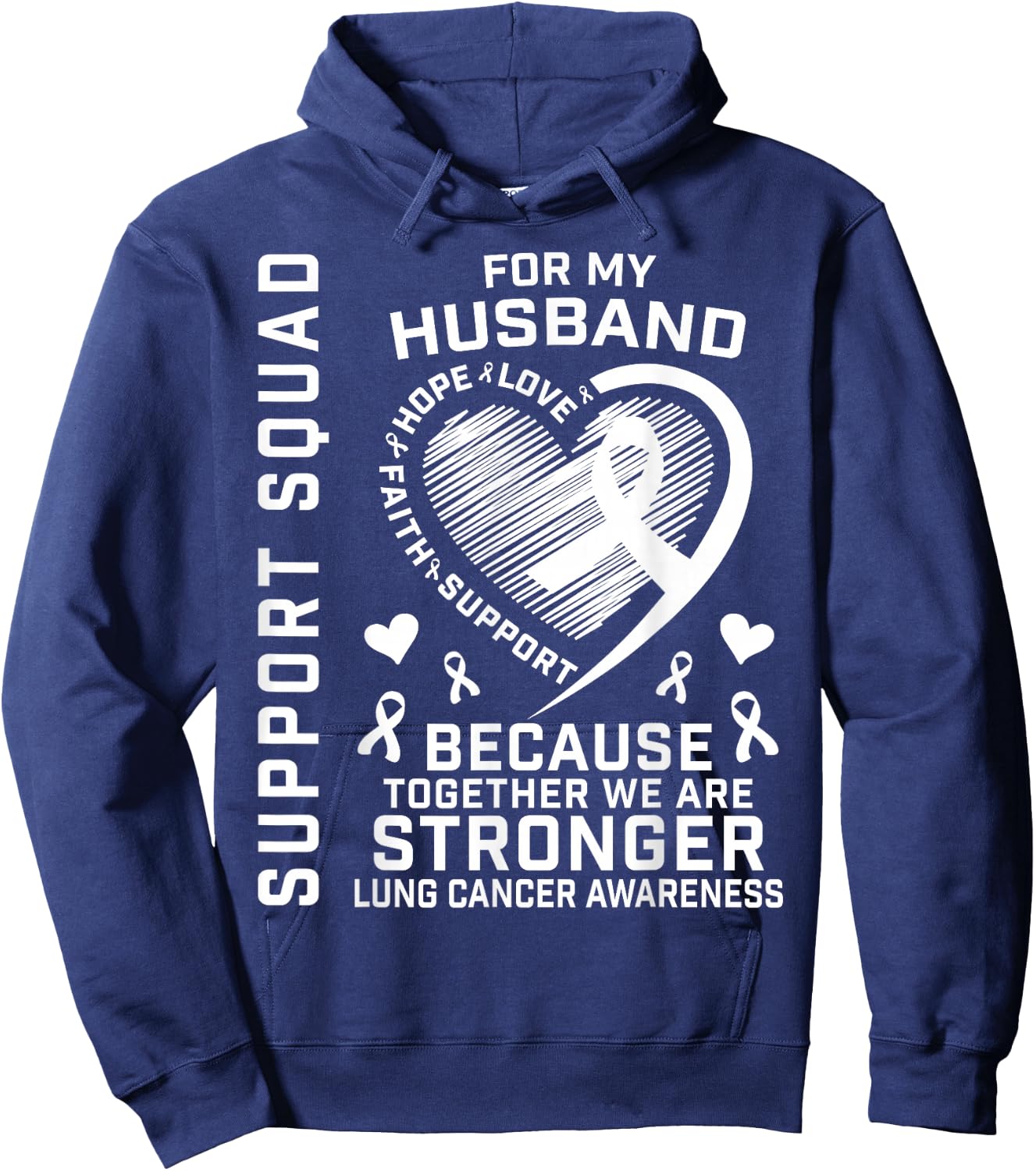 I Wear White Support Husband Lung Cancer Awareness Products Hoodie - Hoodie | Navy