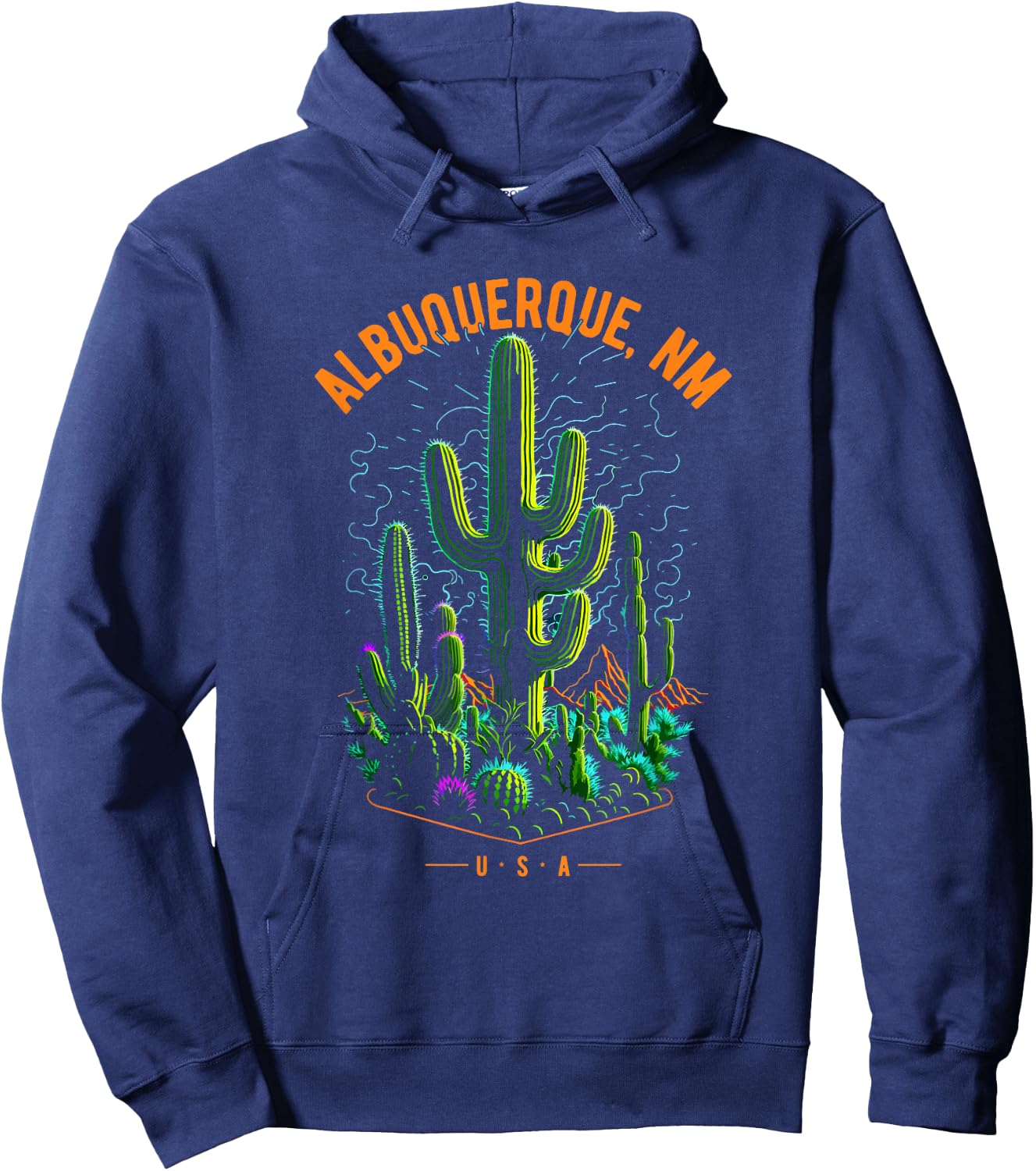 Albuquerque, NM, USA Cactus Desert Scene Design Hoodie - Hoodie | Navy