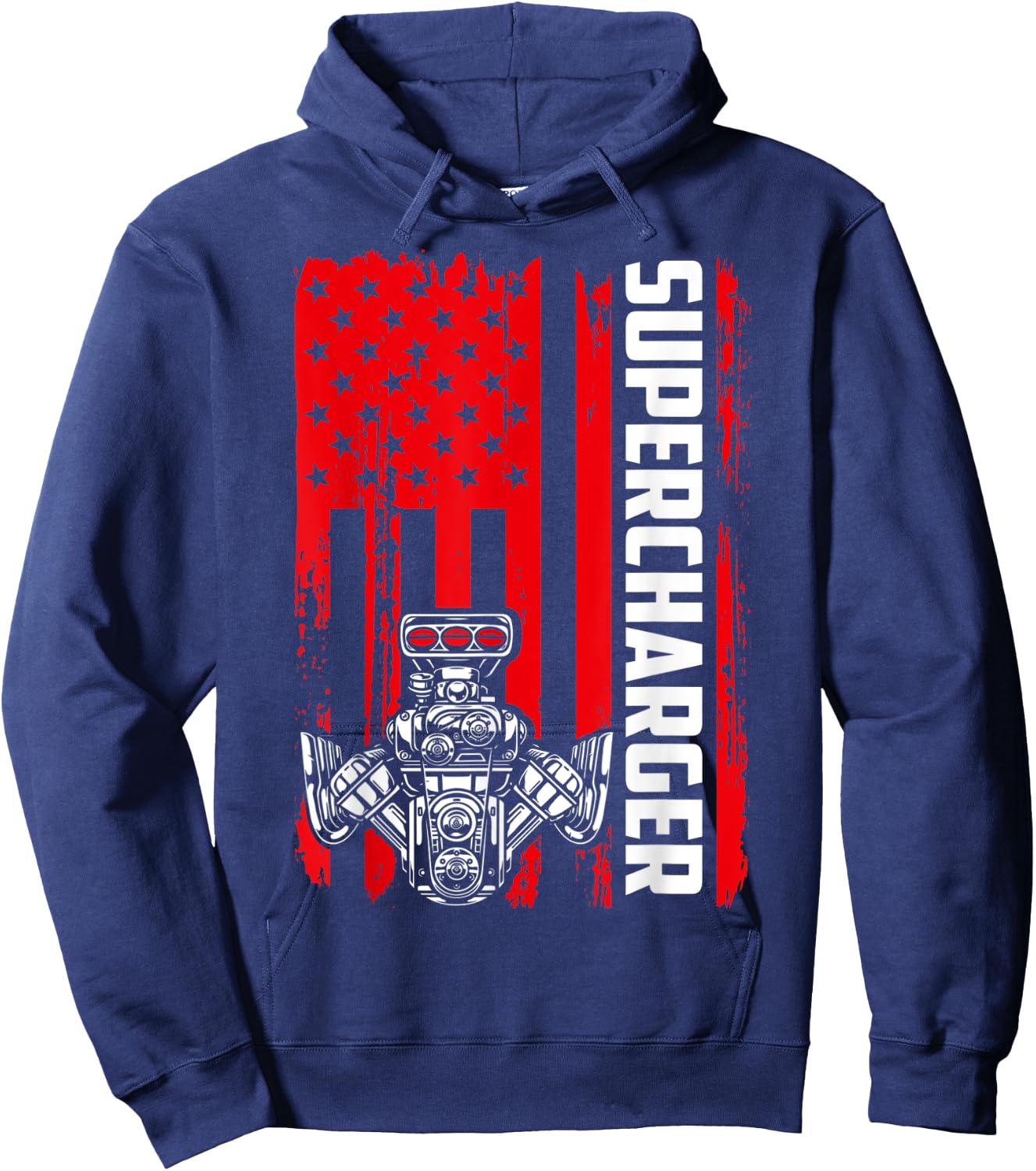 Supercharger Flag July 4th Drag Racing Muscle Car Horsepower Hoodie - Hoodie | Navy