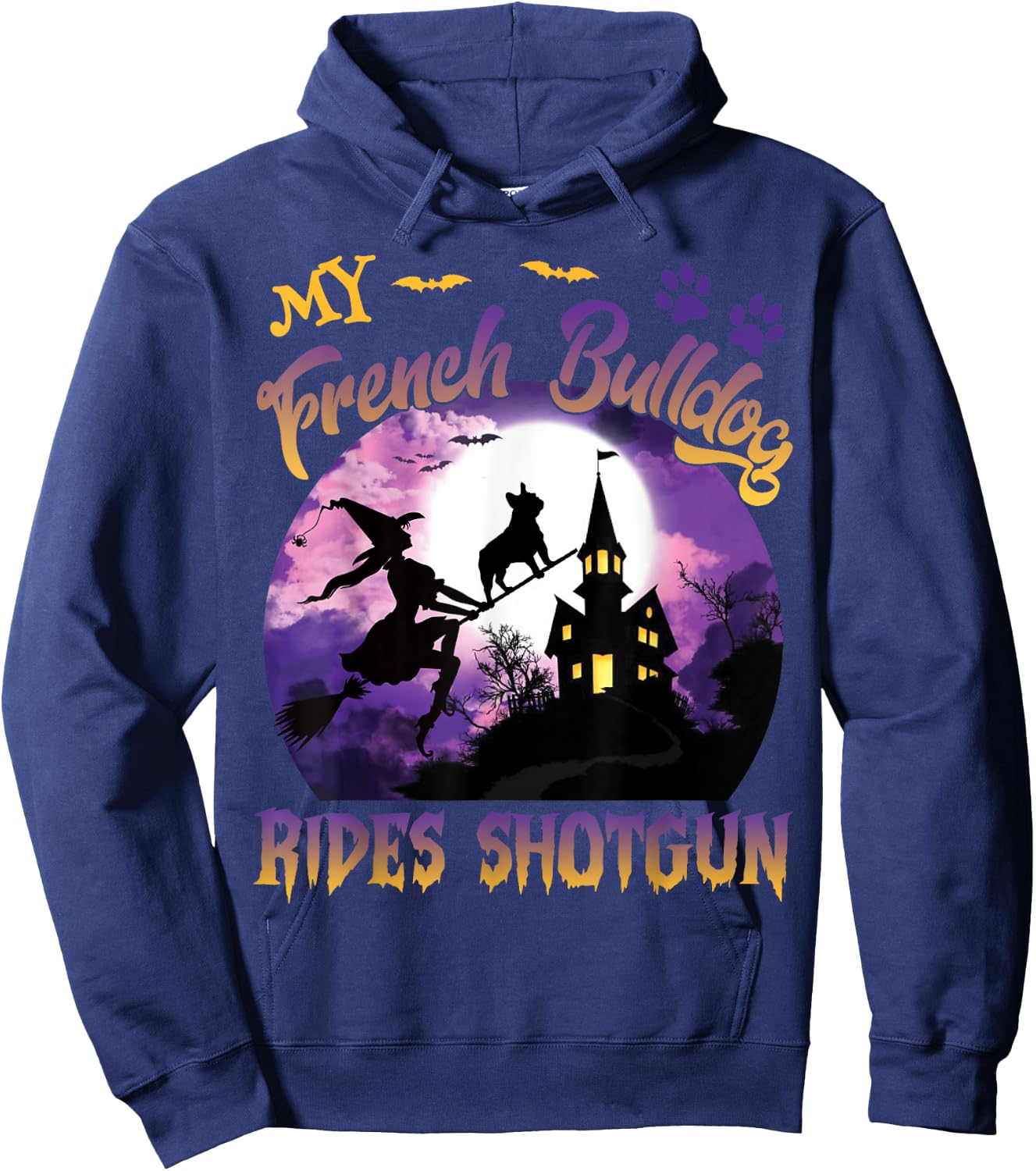 My French Bulldog Rides Shotgun Cool Halloween Protector Dog Hoodie - Hoodie | Navy