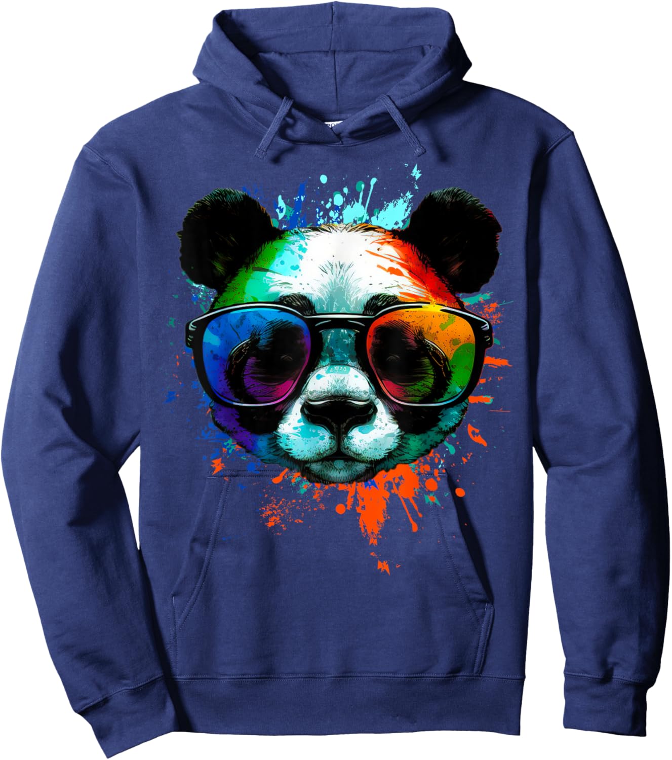 Cool Panda with sunglasses with Colorful Ink Splashes Hoodie - Hoodie | Navy