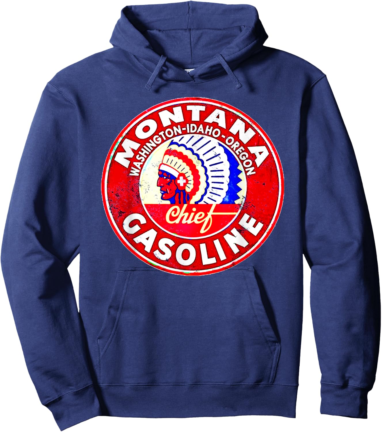 Retro Vintage Gas Station Montana Motor Oil Car Bikes Garage Hoodie - Hoodie | Navy