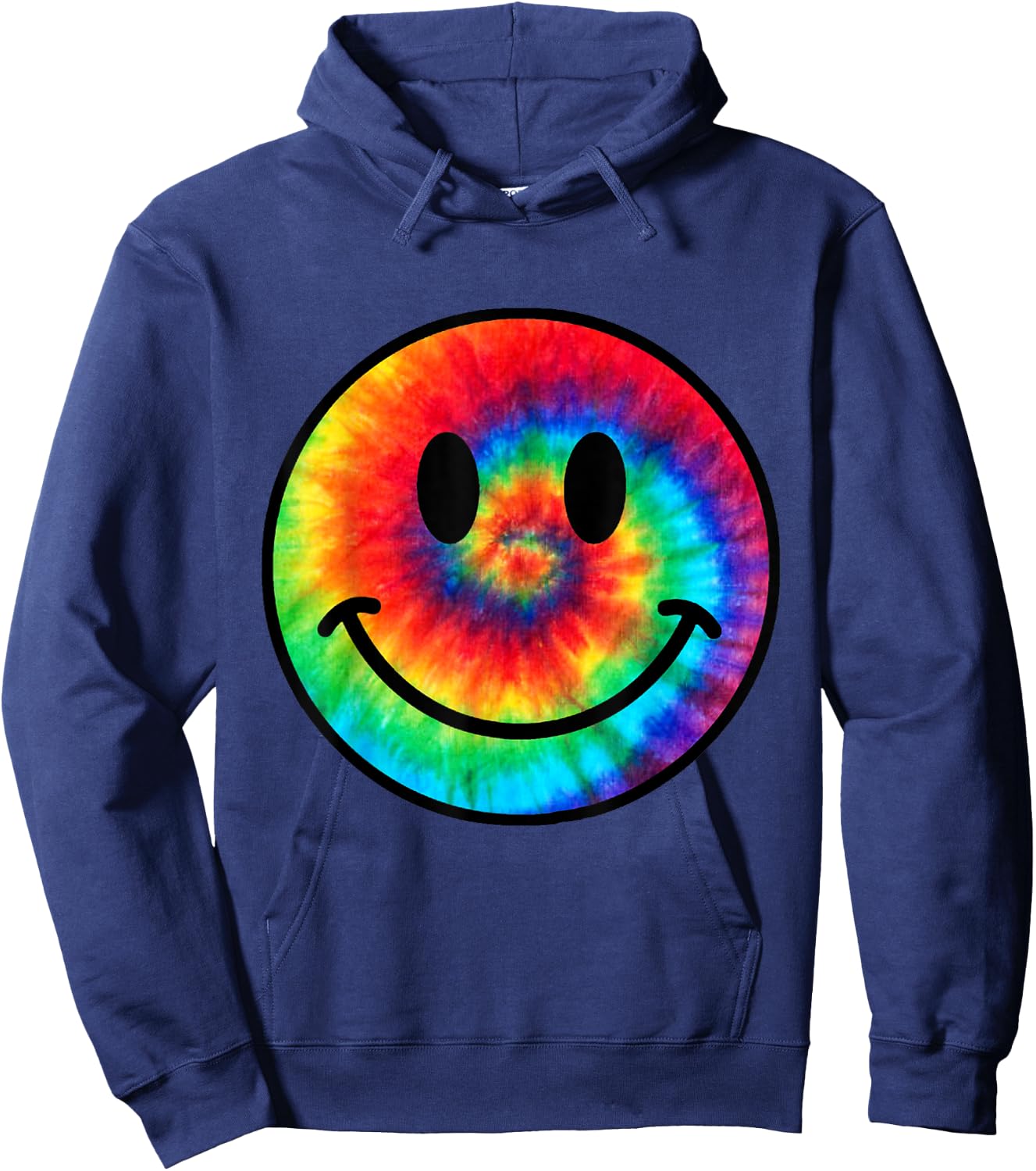 Retro 70s Smile Face Trendy Tie Dye Cute Happy Smile Face Hoodie - Hoodie | Navy