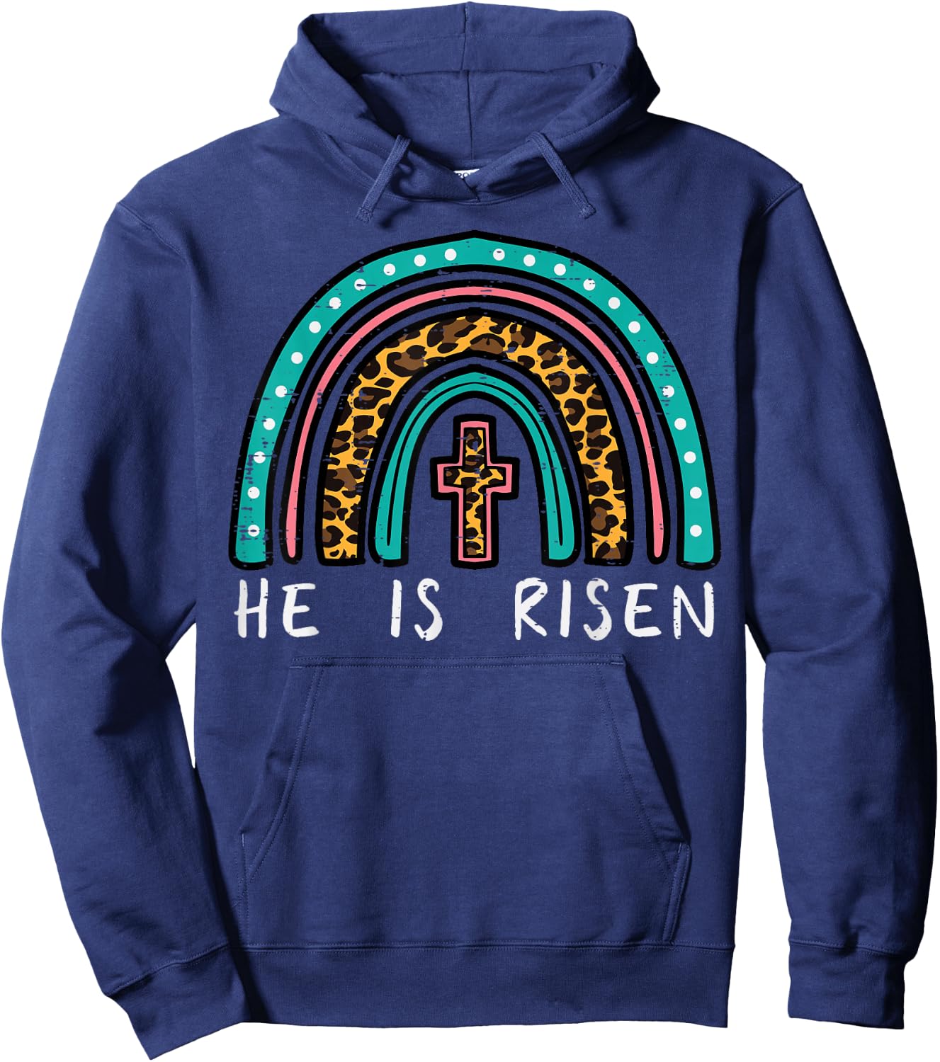 Easter Rainbow He Is Risen Religious Christian Girls Kids Hoodie - Hoodie | Navy