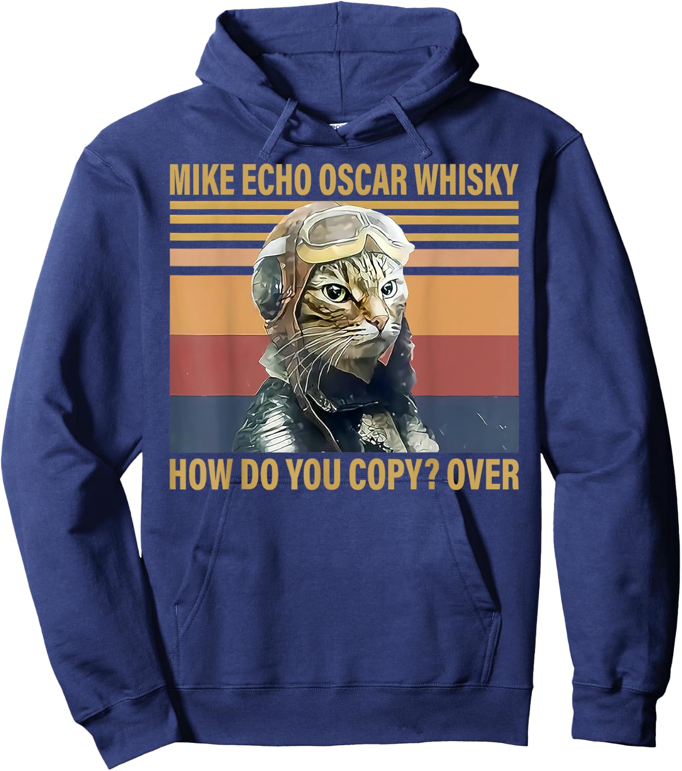 Cat Mike Echo Oscar Whisky How Do You Copy Over Vintage Hoodie - Hoodie | Navy