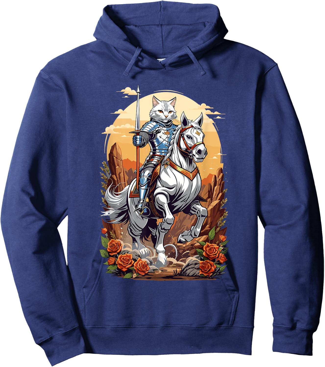 Magical Knight Cat Riding His Horse Into Battle Graphic Women Kids Hoodie - Hoodie | Navy
