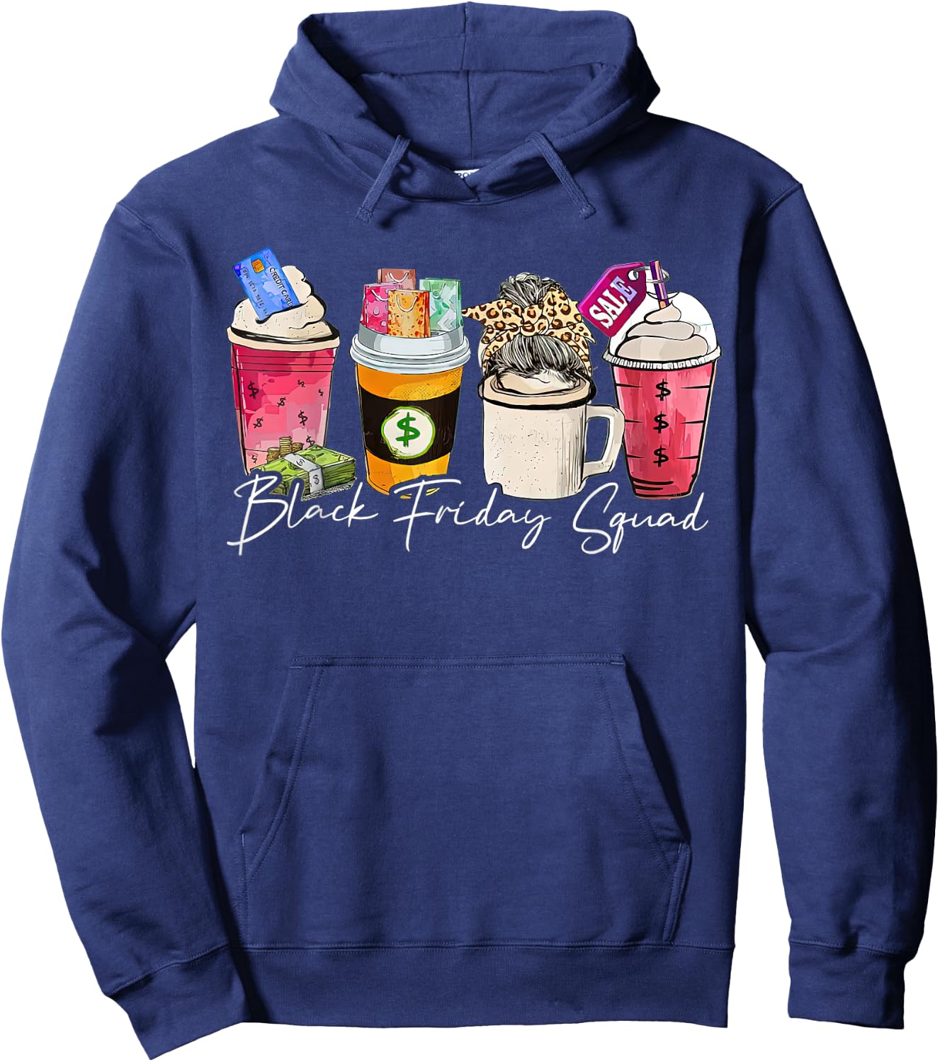 Black Shopping Friday Squad Coffee cups Hoodie - Hoodie | Navy