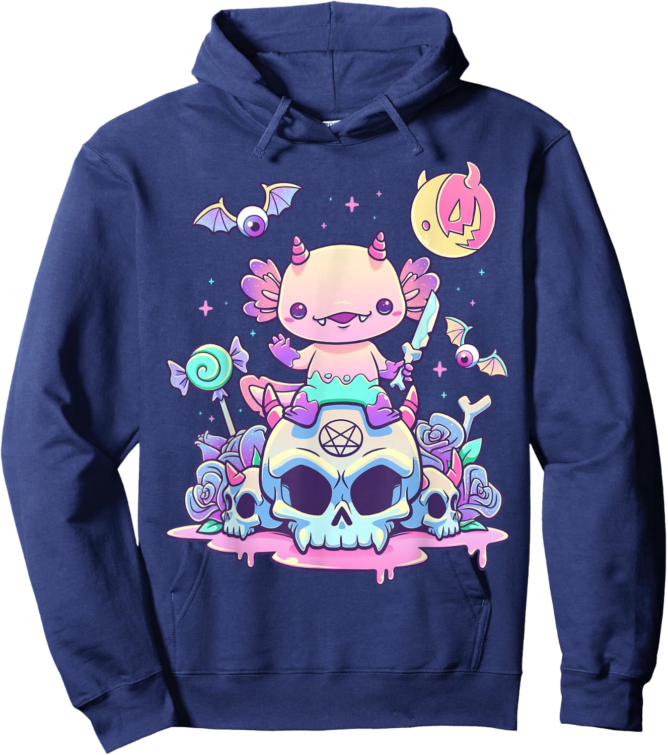Pastel Goth Axolotl Creepy Gothic Kawaii Anime Aesthetic Hoodie - Hoodie | Navy