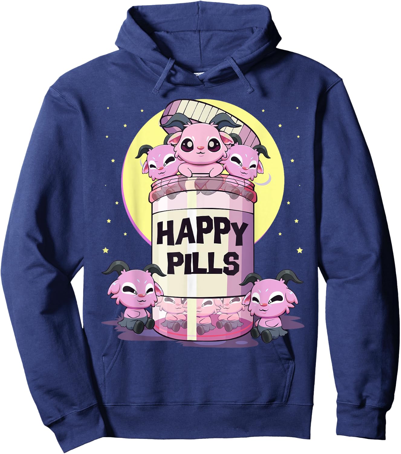 Pastel Goth Kawaii Cute Happy Pills Baphomet Hoodie - Hoodie | Navy