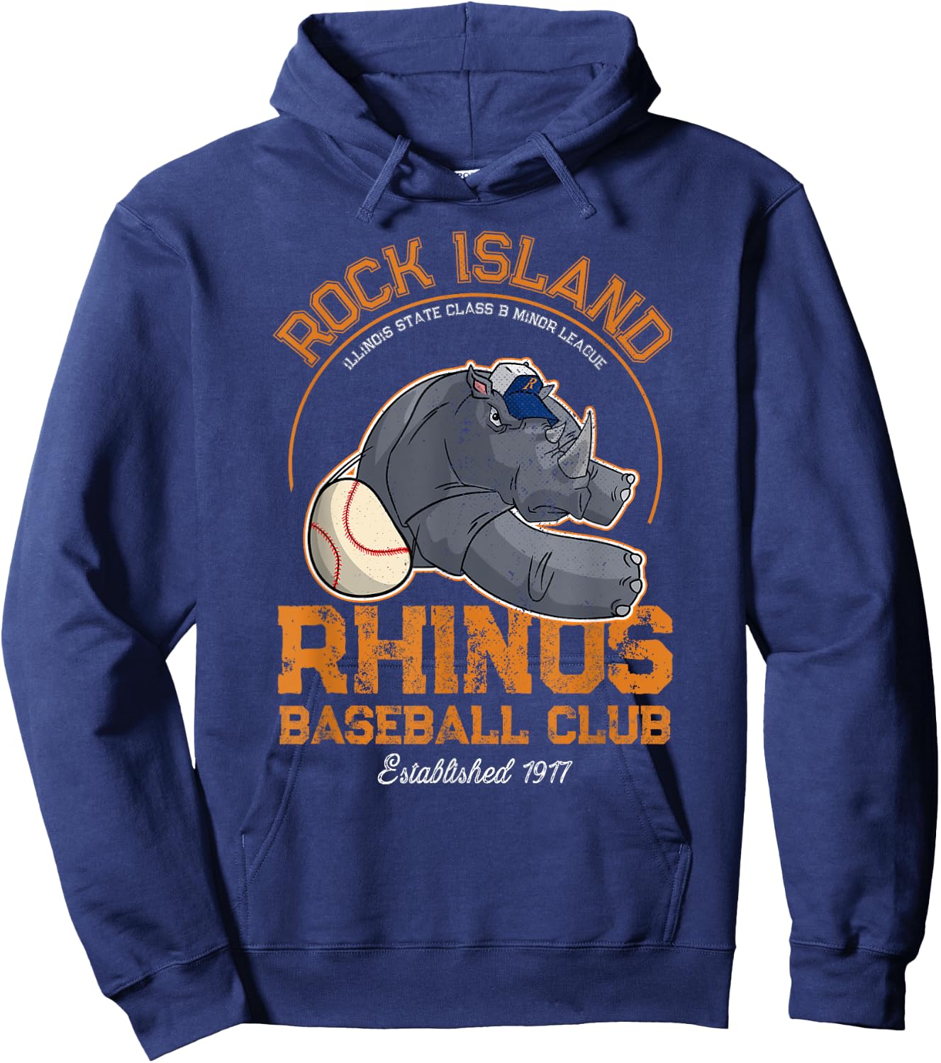 Rock Island Rhinos Retro Minor League Baseball Team Hoodie - Hoodie | Navy