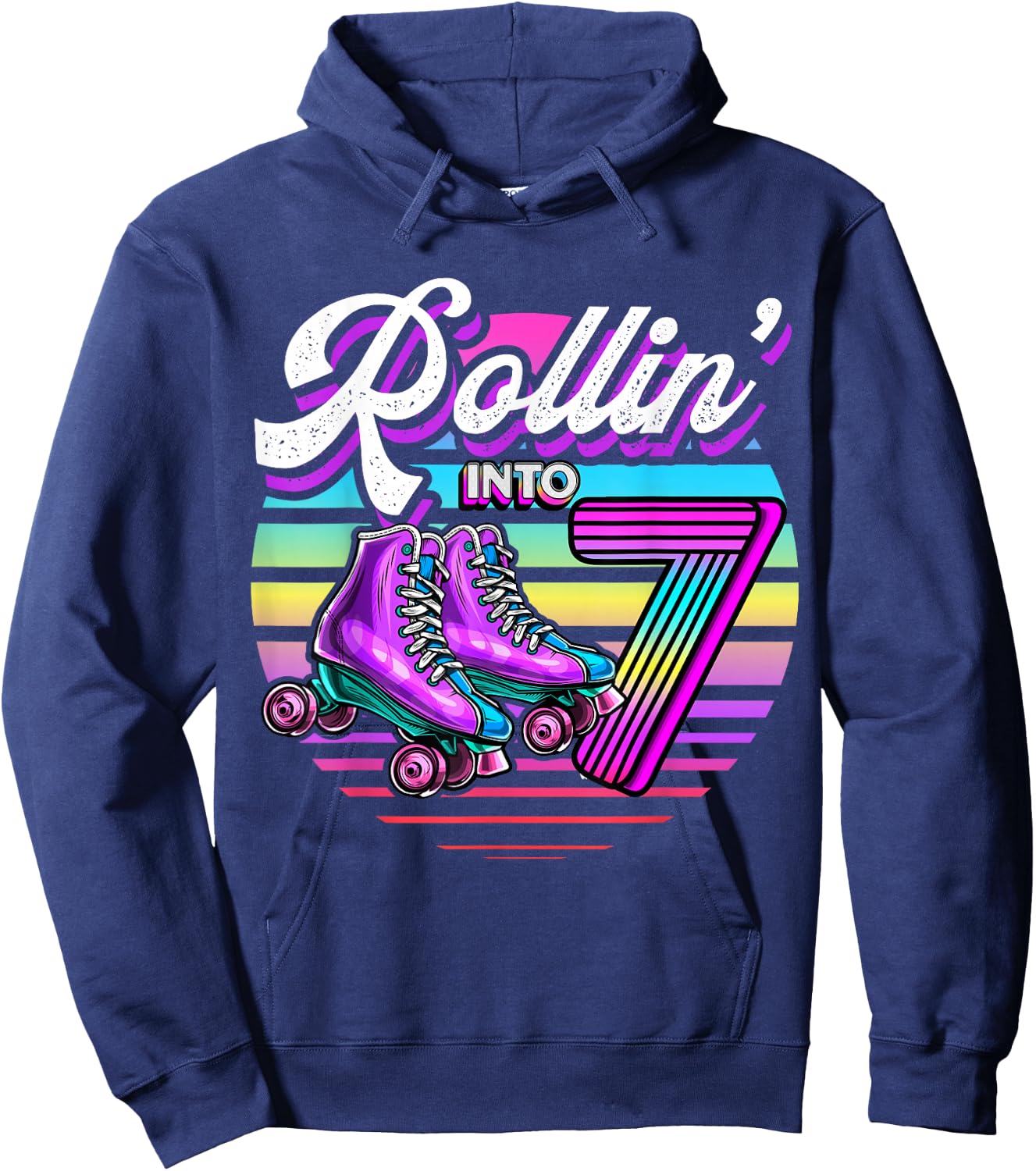 Rollin' into 7 Roller Skating Rink 7th Birthday Party Girls Hoodie - Hoodie | Navy