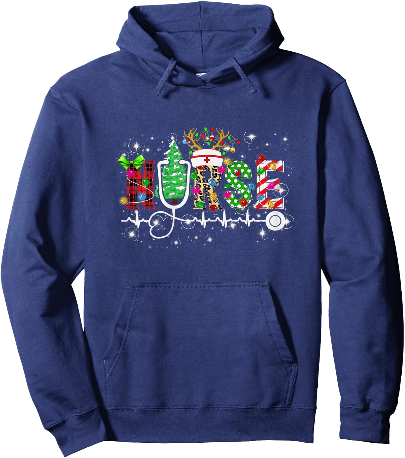 Nurse RN Christmas Stethoscope Nurses Xmas Scrub Hoodie - Hoodie | Navy