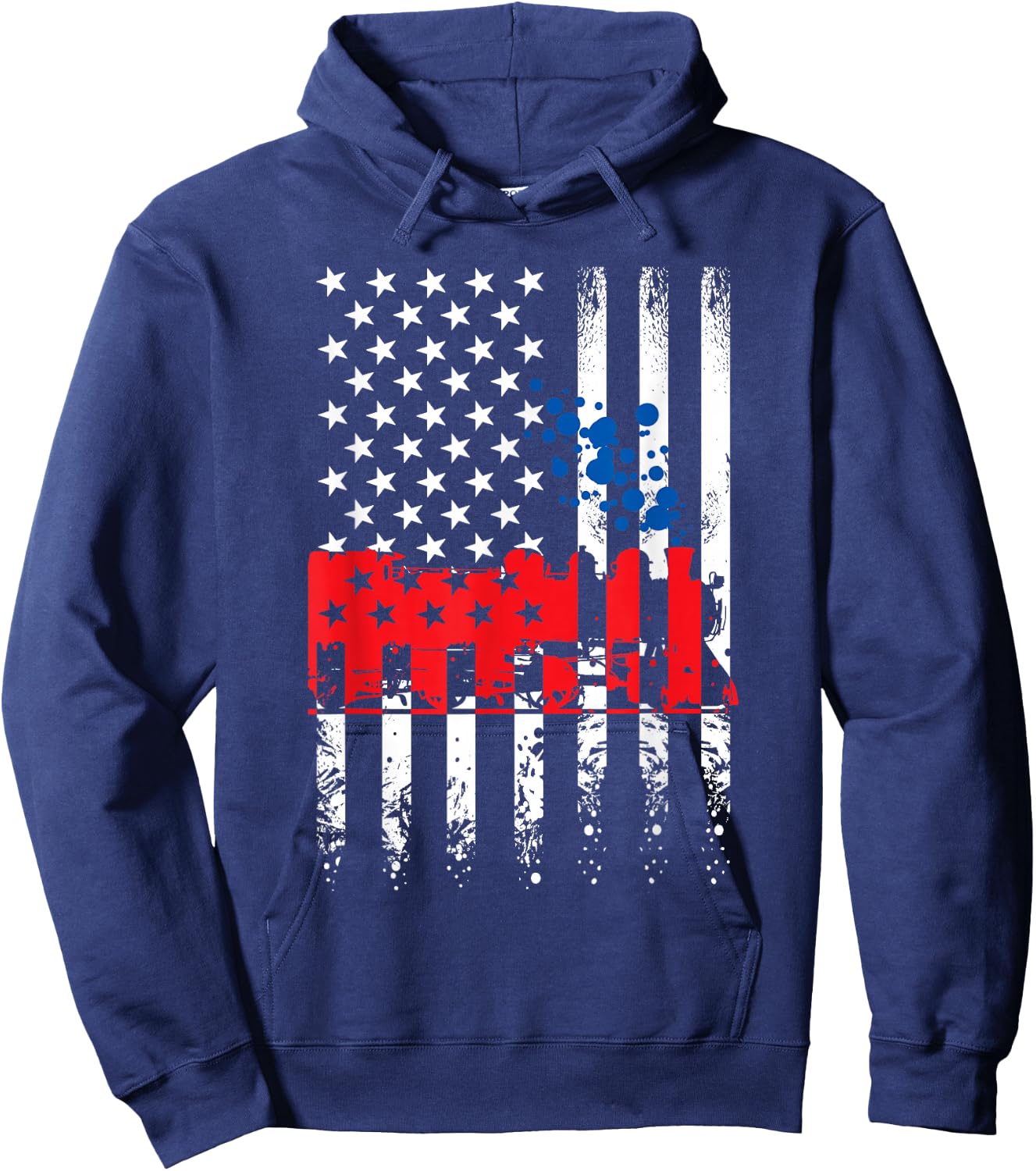 USA America Flag Steam Engine Train Conductor 4th of July Women Kids Men Hoodie - Hoodie | Navy