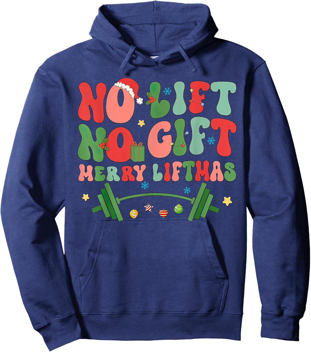 Retro No Lift No Gift Merry Liftmas Weightlifting Christmas Hoodie - Hoodie | Navy