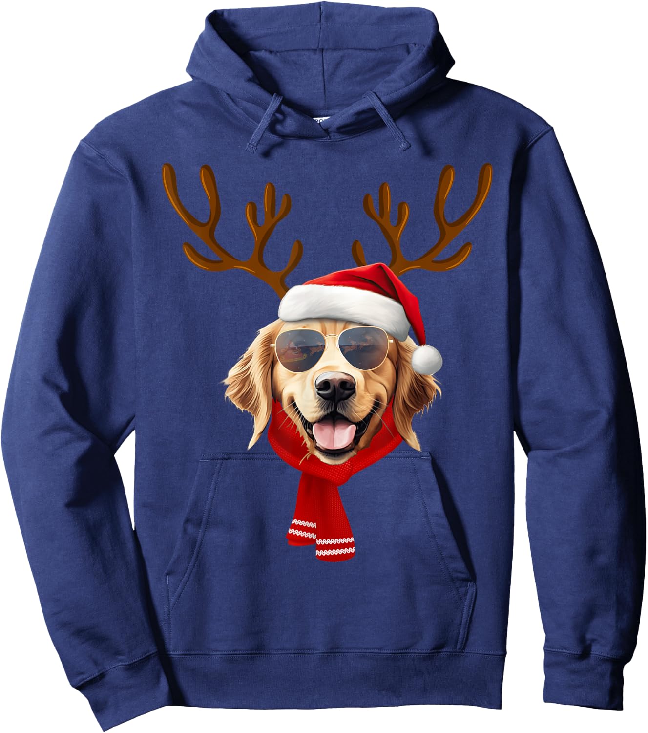 Golden Retriever Xmas Outfit Reindeer Christmas Costume Hoodie - Hoodie | Navy