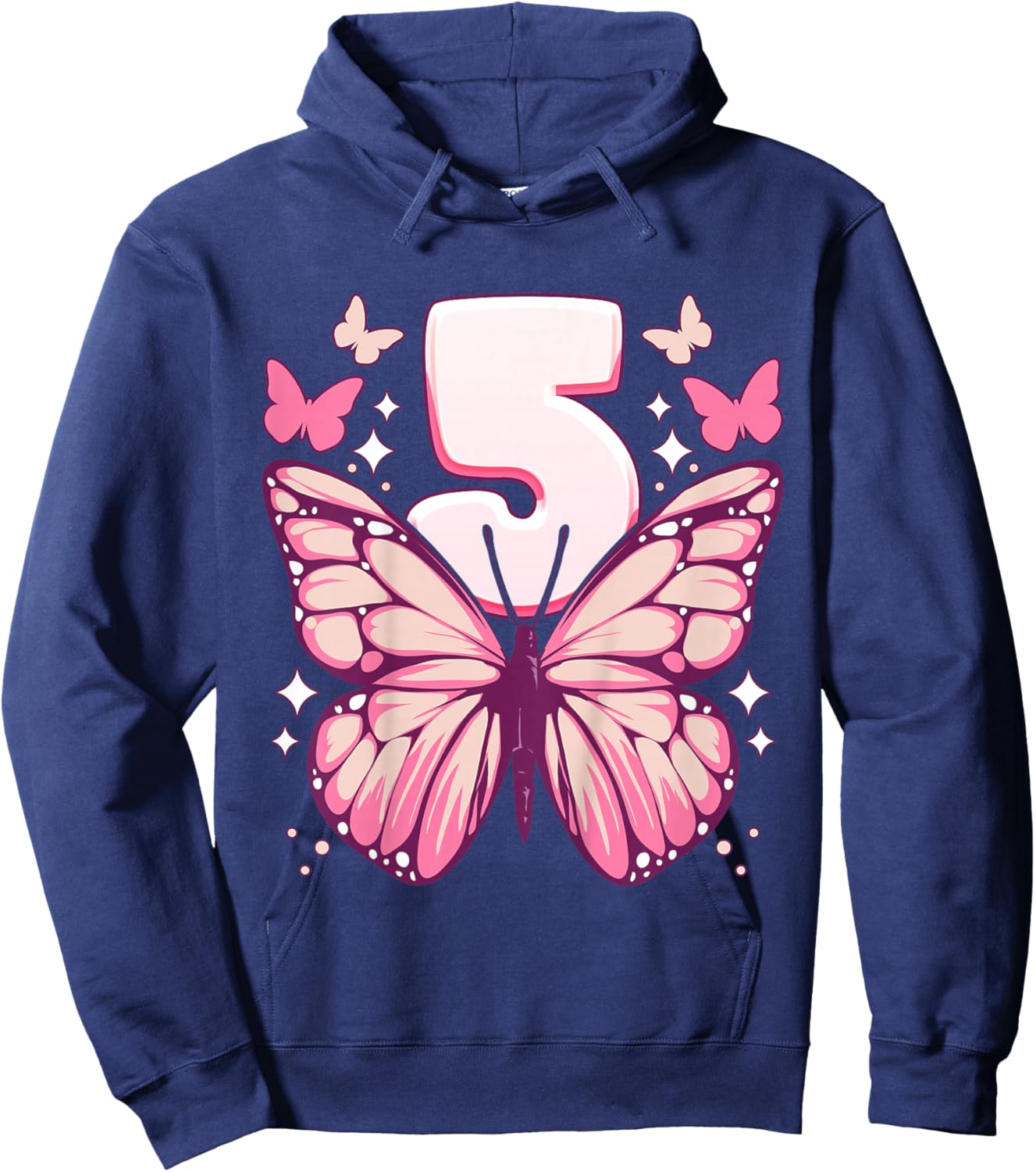 Birthday Girl 5 years, Butterflies and Number 5 Hoodie - Hoodie | Navy