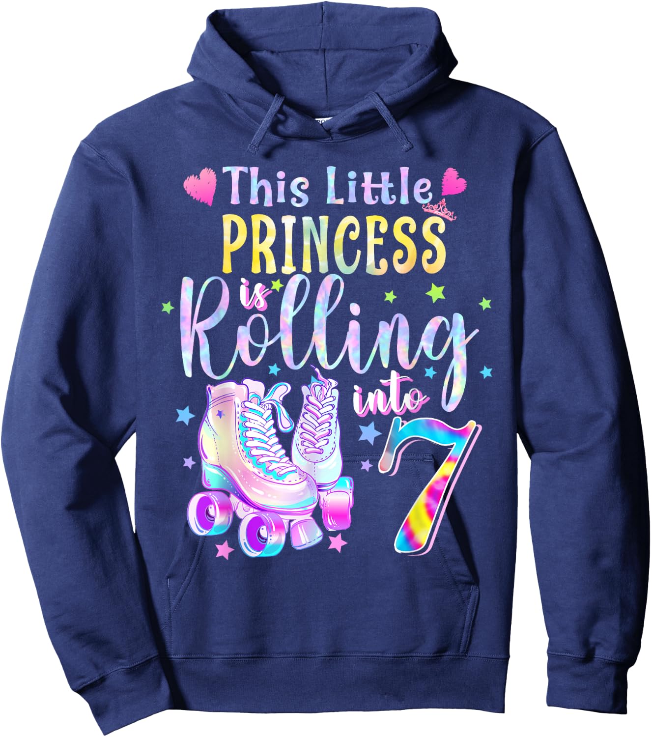This Little Princess Rolling Into 7 7th Birthday Skate Girls Hoodie - Hoodie | Navy