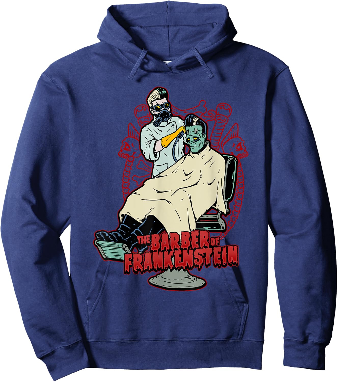 The Barber of Frankenstein Monster Rockabilly Barbershop Hoodie - Hoodie | Navy