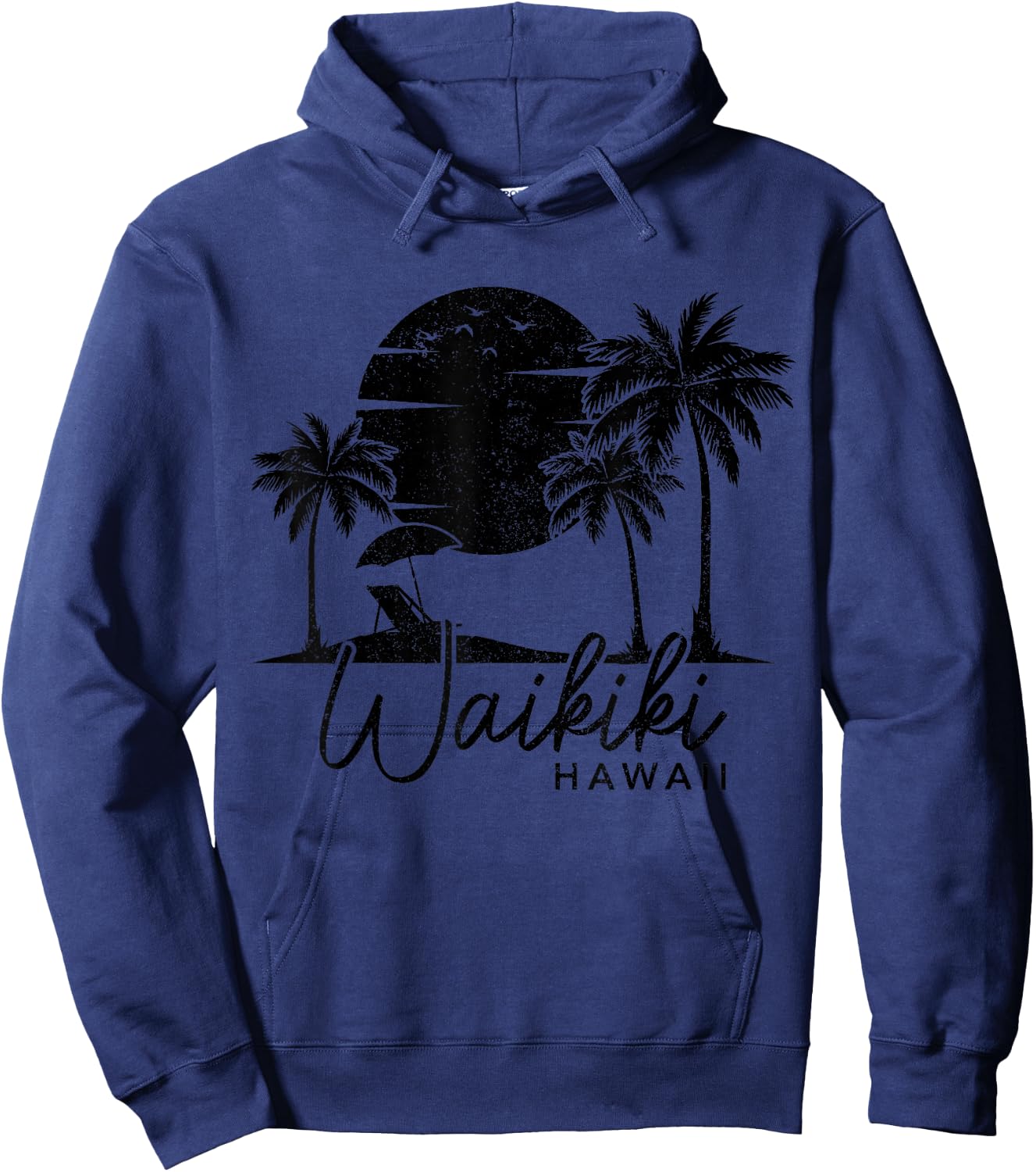 Waikiki Beach Hawaii Surf Vintage Surfer Retro Hoodie - Hoodie | Navy
