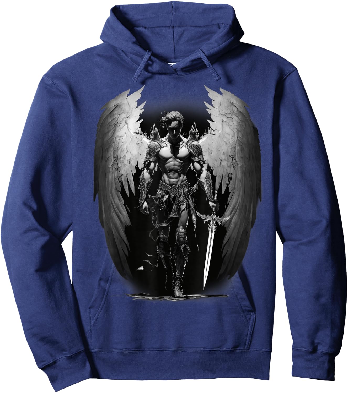Angel Archangel with Sword, Wings in B&W Walking to Fight. Hoodie - Hoodie | Navy