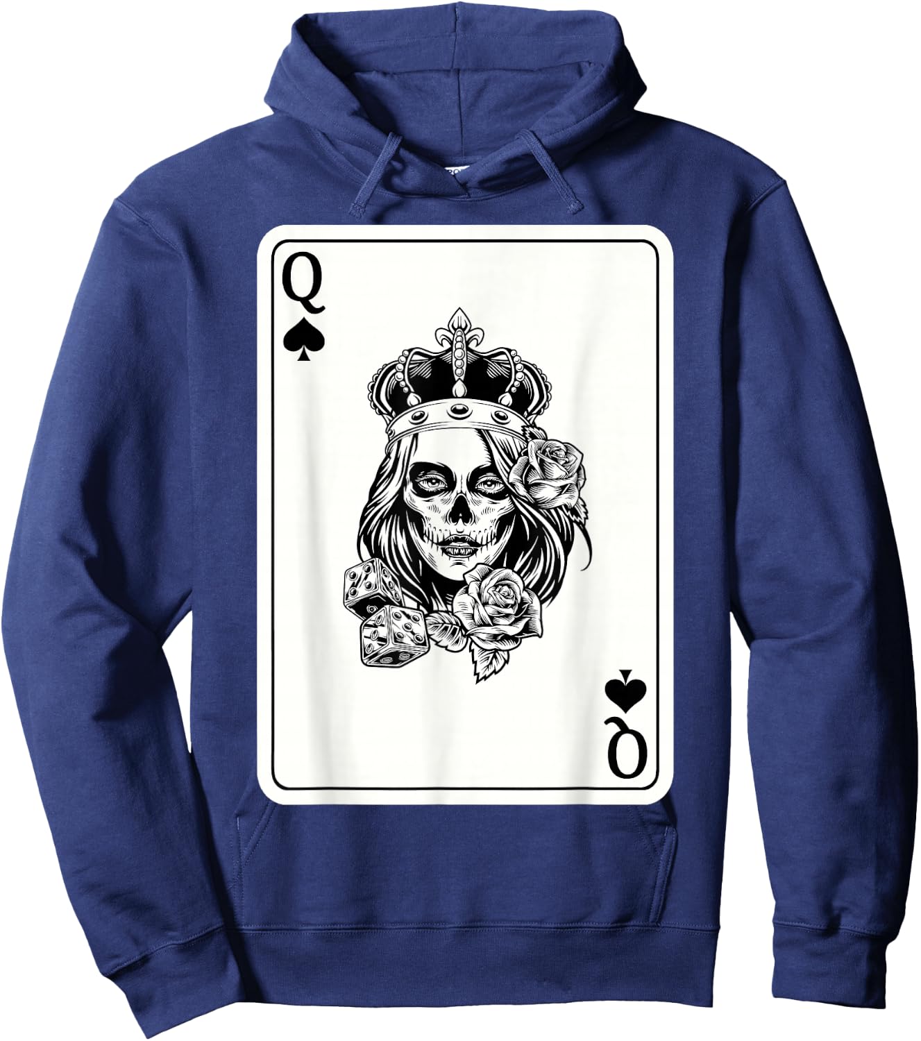 Couple Matching King And Queen of Spades 1/2 Skull Halloween Hoodie - Hoodie | Navy