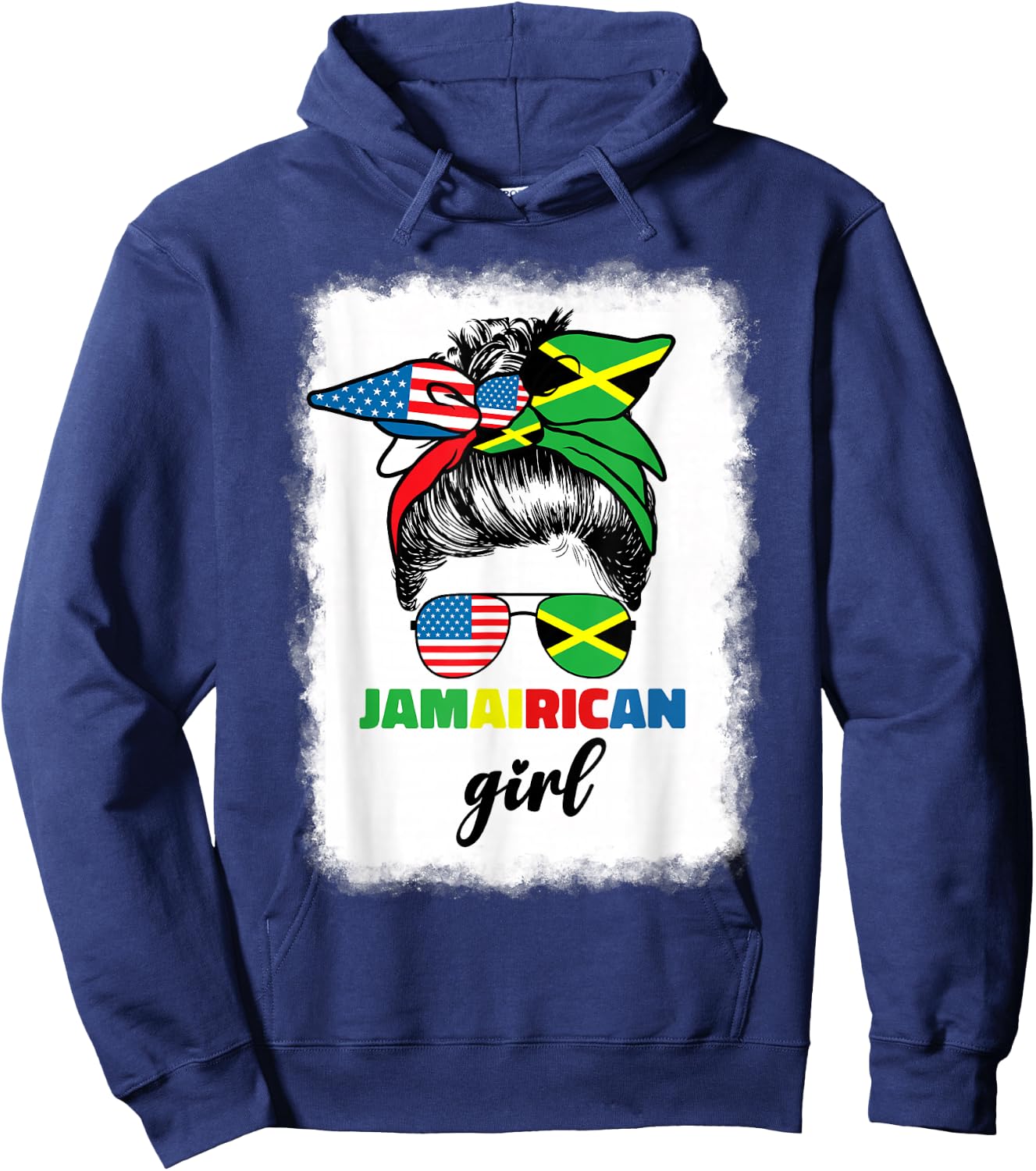 Half American Jamaican America Jamaica Flag JamaiRican Girl Hoodie - Hoodie | Navy