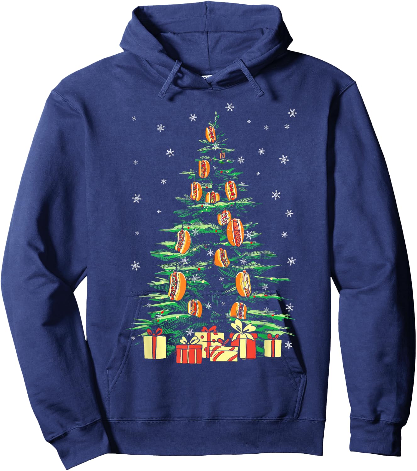 Hot Dog Adult Christmas Tree Hoodie - Hoodie | Navy
