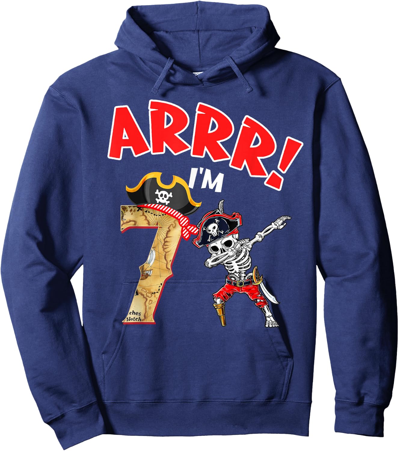 7th Birthday Shirt Boy Dabbing Skeleton Pirate 7 Year Old Hoodie - Hoodie | Navy