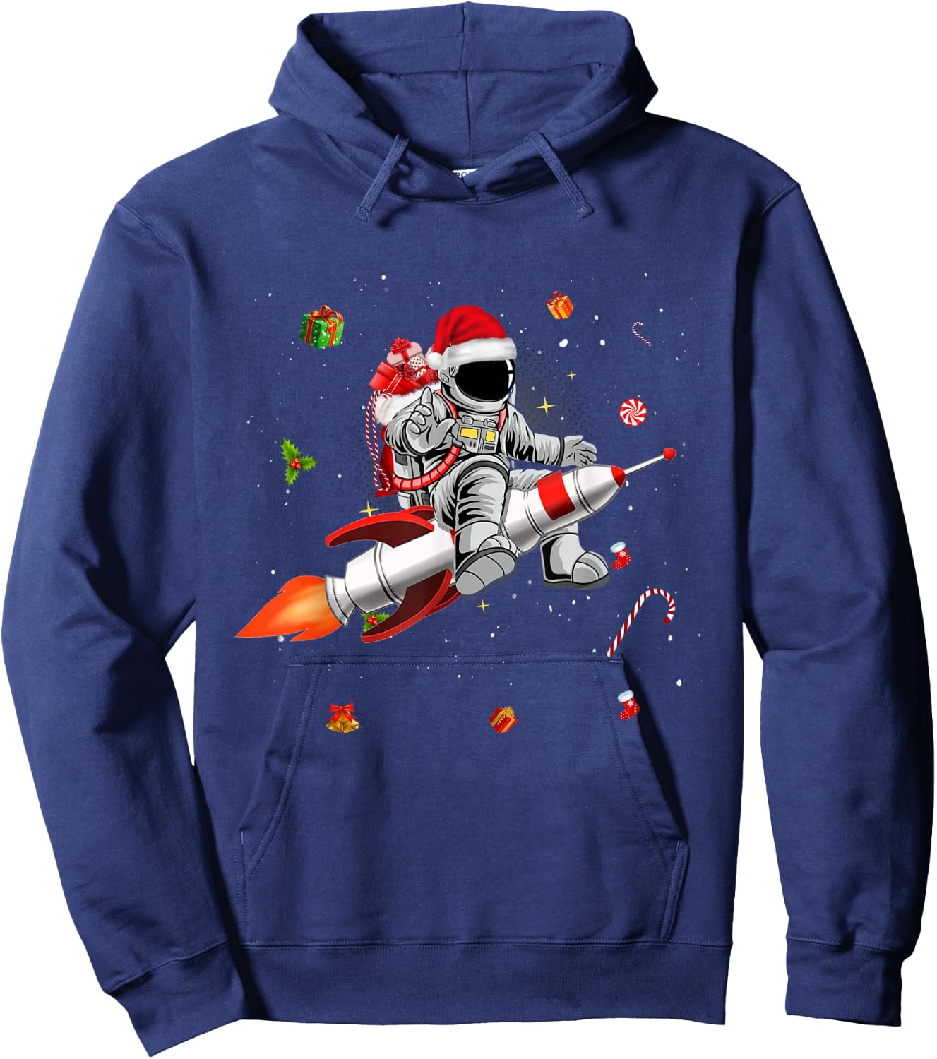 Astronaut Santa Riding Rocket Ship Planets Space Moon Galaxy Hoodie - Hoodie | Navy