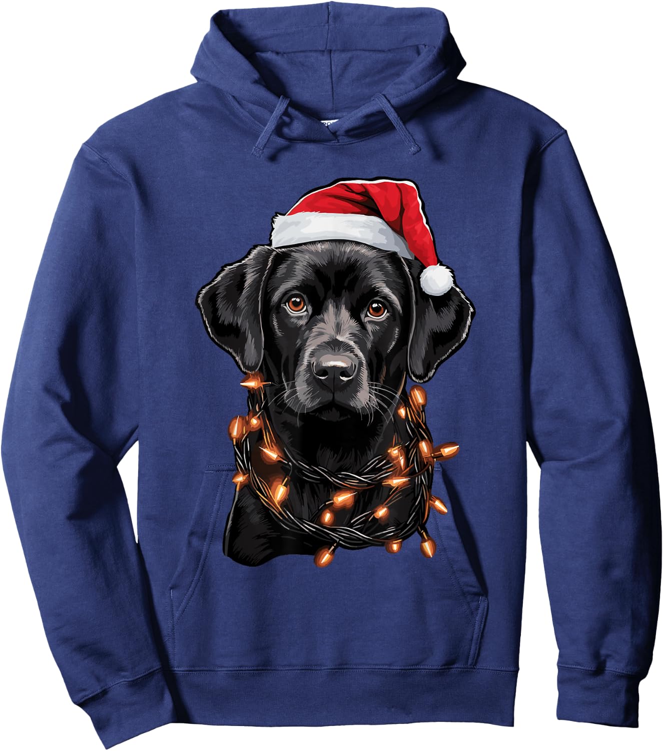 Black Labrador Christmas Lights Santa Hat Xmas Pajama Hoodie - Hoodie | Navy
