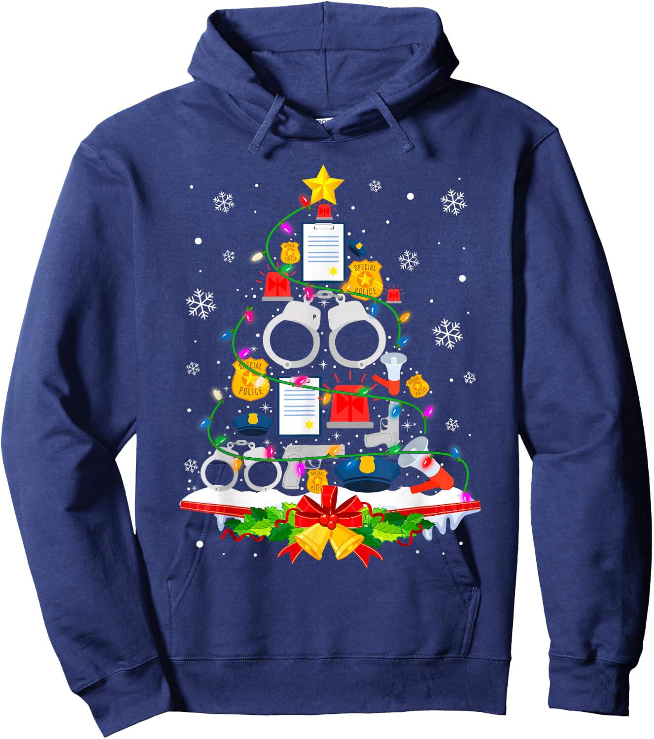 Police Christmas Tree Lights Funny Police Lover Hoodie - Hoodie | Navy